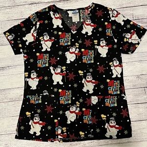 Christmas Medical Scrub Top - Black